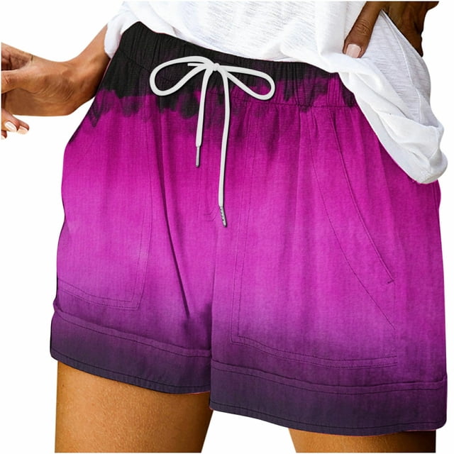 Plebaso Summer Shorts for Women Printed Drawstring Casual Shorts Lightweight Beach Shorts with Pockets