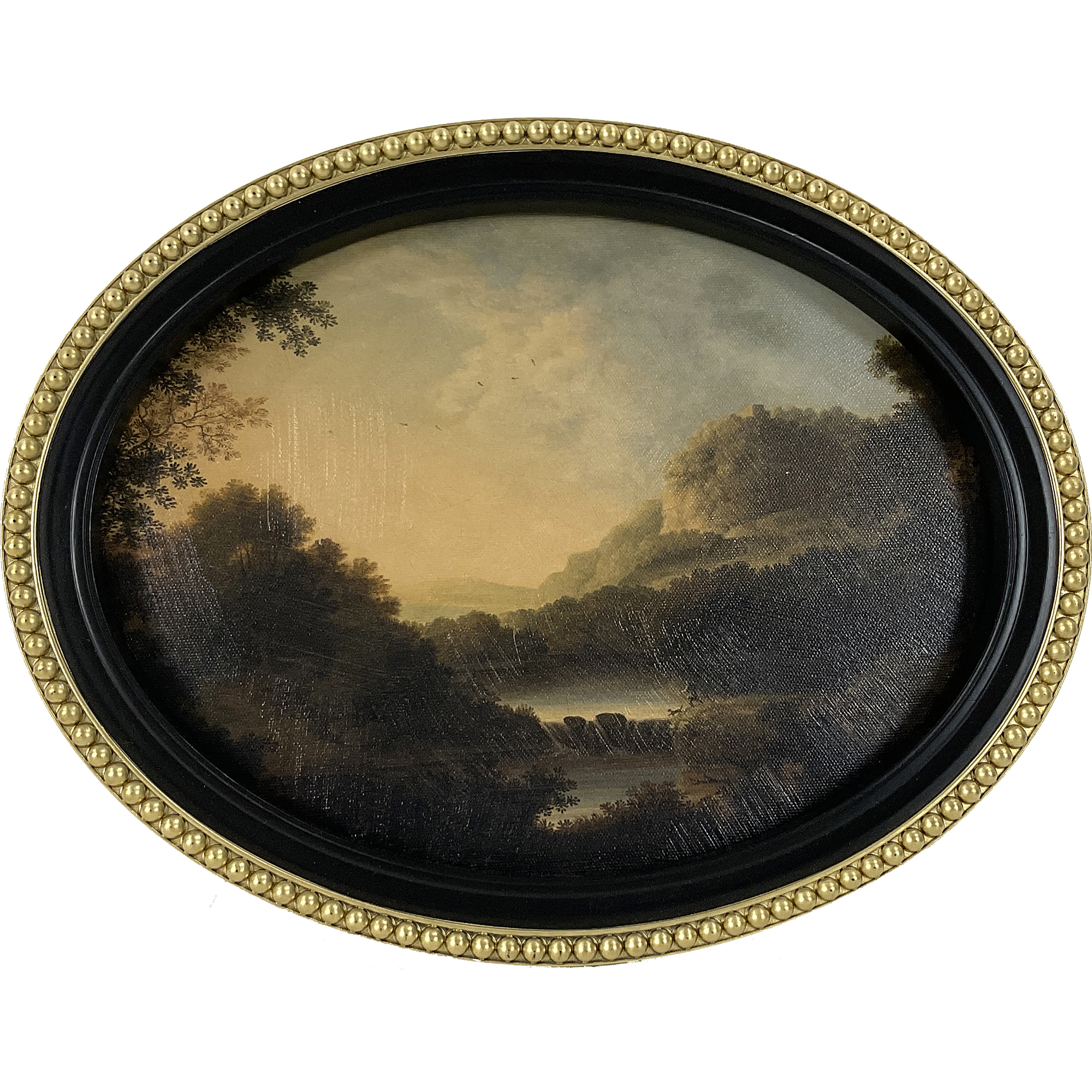 Home Decor Collection Gold Metro Beaded Oval Framed Landscape Wall Art, Vintage-Style DΓ©cor for Living Room, Entryway, Bedroom, or Office, 14x11
