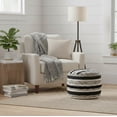 thumbnail image 3 of LR Home Small Braided Striped Indoor Round Pouf, Black/Natural, 18" x 18" x 14", 3 of 7