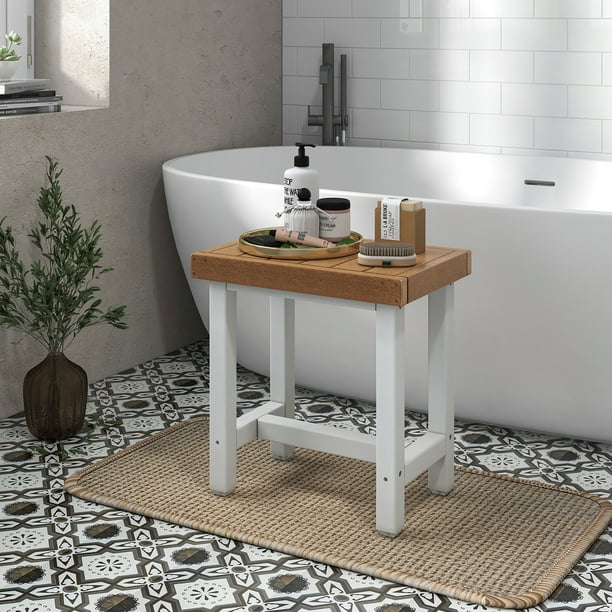Costway 18 x 12 Heavy Duty HDPE Waterproof Shower Bench Spa Bath Shower Stool Brown Off White Walmart Business Supplies