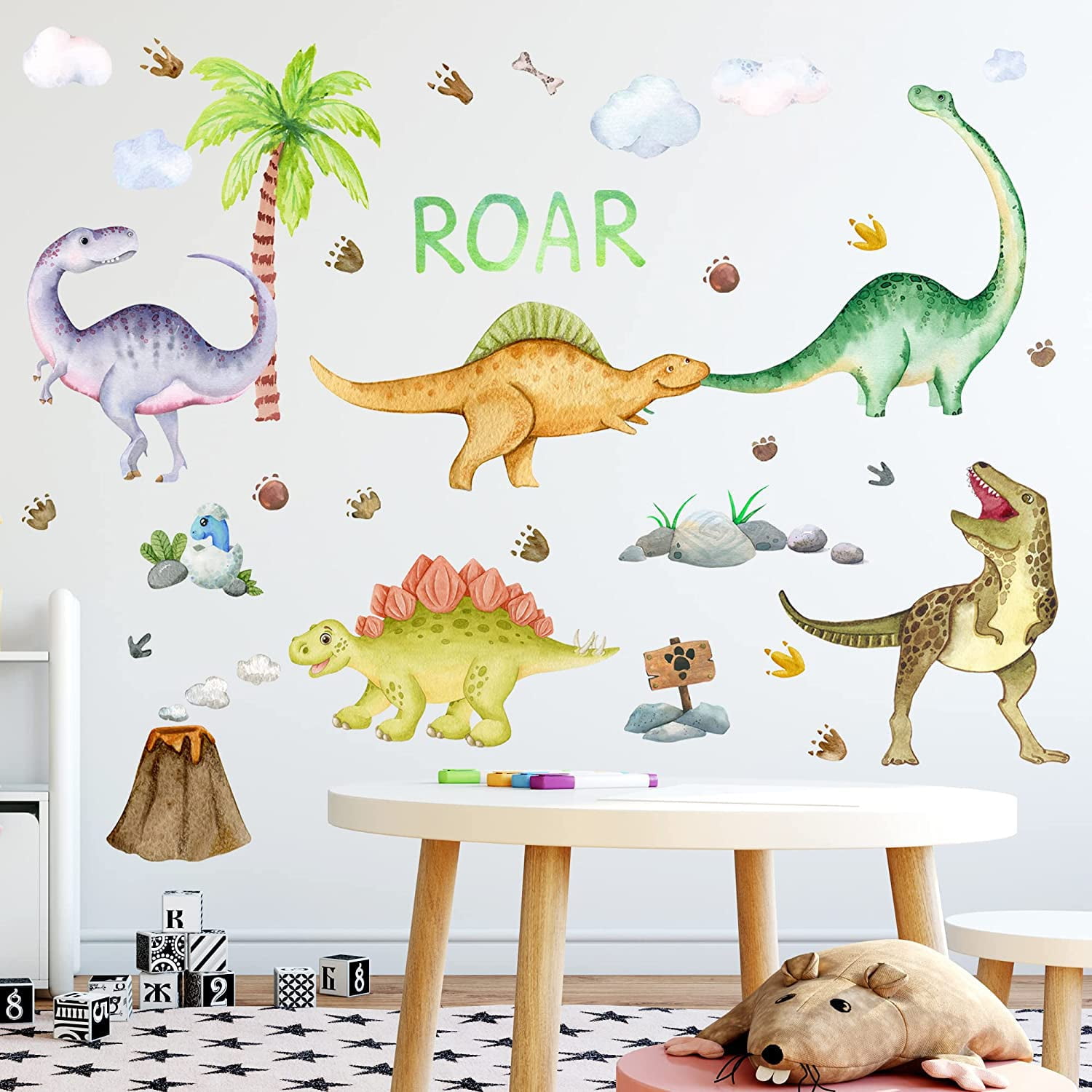 Glow in The Dark Dinosaur Wall Decals, Glowing Stickers for Ceiling, Boys Bedroom Decoration, Large Luminous Removable Dinosaur Wall Decor for Nursery Birthday Gift