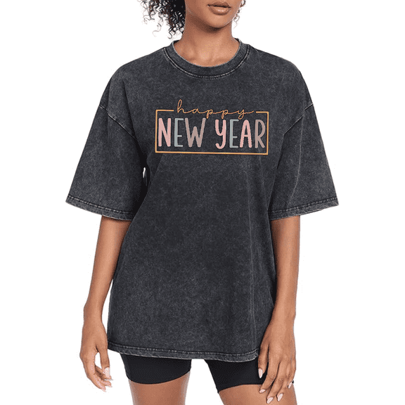 Happy New Year Theme Graphic Tee T Shirt Pink Green Pattern Graphic Tops Short Sleeve Round Neck Black S-2XL Plus Size