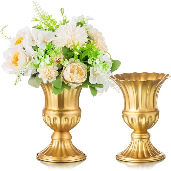 Vintage Vase for Flowers Decorative Plant Pots for Table Centerpieces - Small Flower Arrangement Vases for Living Room Home Party Reception Ceremony 6.3in (Gold, 2)