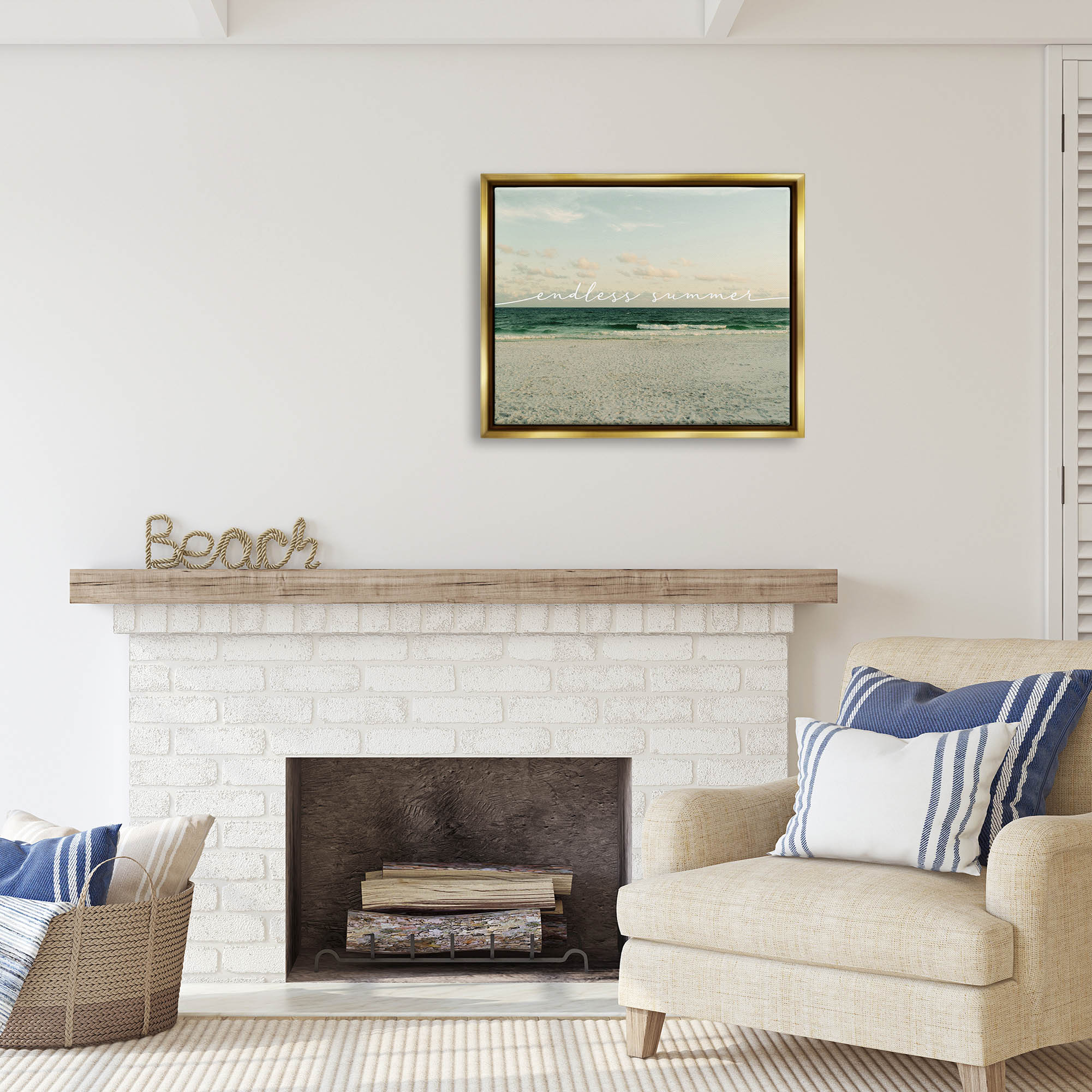 Stupell Industries Endless Summer Beach Waves Shore Coastal Painting Gold Floater Framed Art Print Wall Art