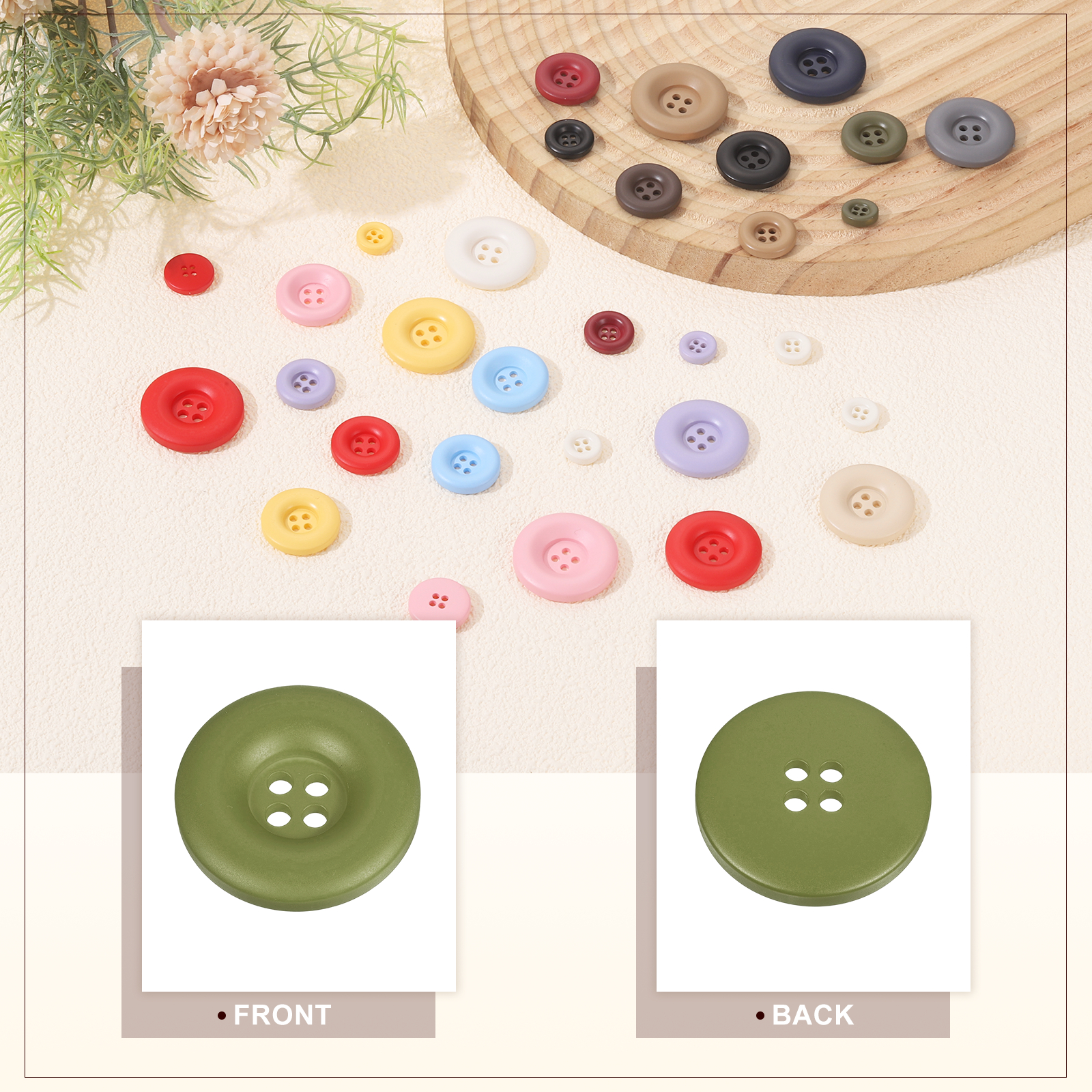 Uxcell 50pcs Sewing Button 30mm 4 Holes Resin Round Crafting Buttons, Green