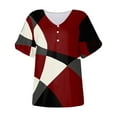 thumbnail image 4 of Wycnly Womens Blouses and Tops Dressy Comfy Breathable Loose Fit Fashion Button up Cold Shoulder Tshirts Summer Geometric Print V-Neck Short Sleeve Cute Tees Tops Wine XXL, 4 of 4