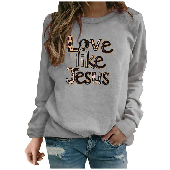 Love Like Jesus Sweatshirts for Women Valentines Sweatshirt Leopard Letter Long Sleeve Pullover Top