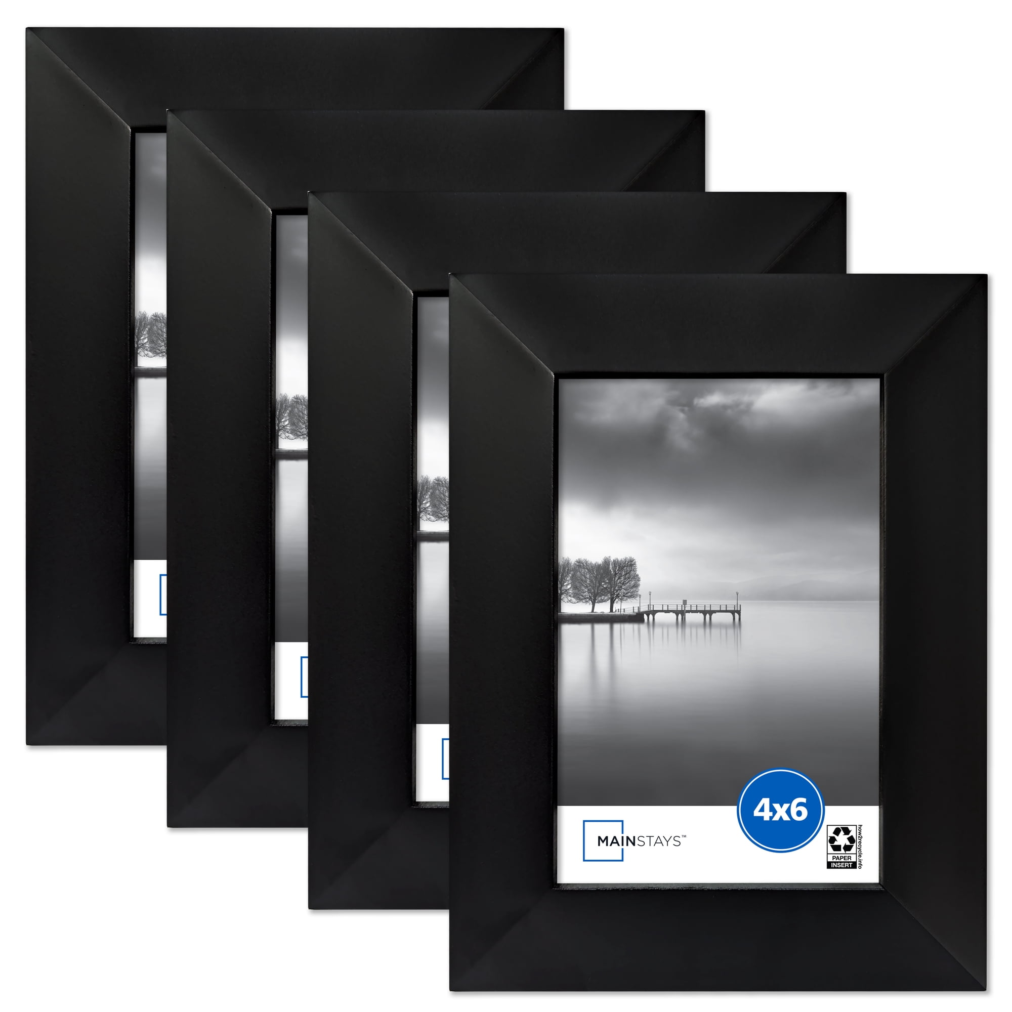 Mainstays Black 4 x 6 Picture Frame Set, 4 Count