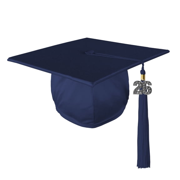 Class Act Graduation Adult Unisex Shiny Graduation Cap with Matching Bling Charm Tassel, Navy