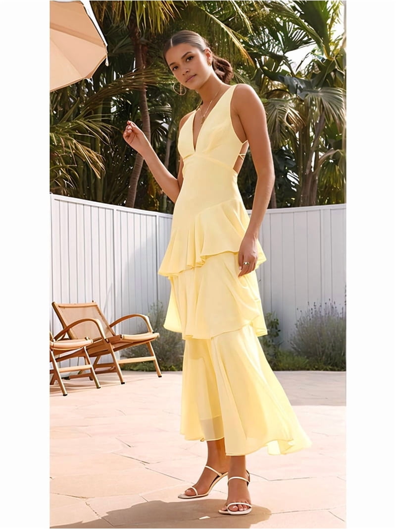 Tiered Chiffon Bridesmaid Dresses for Women Ruffle Formal Evening Dresses Long with Pleated Yellow L - Walmart.com Tiered Chiffon Bridesmaid Dresses for Women Ruffle Formal Evening Dresses Long with Pleated Yellow L - Walmart.com