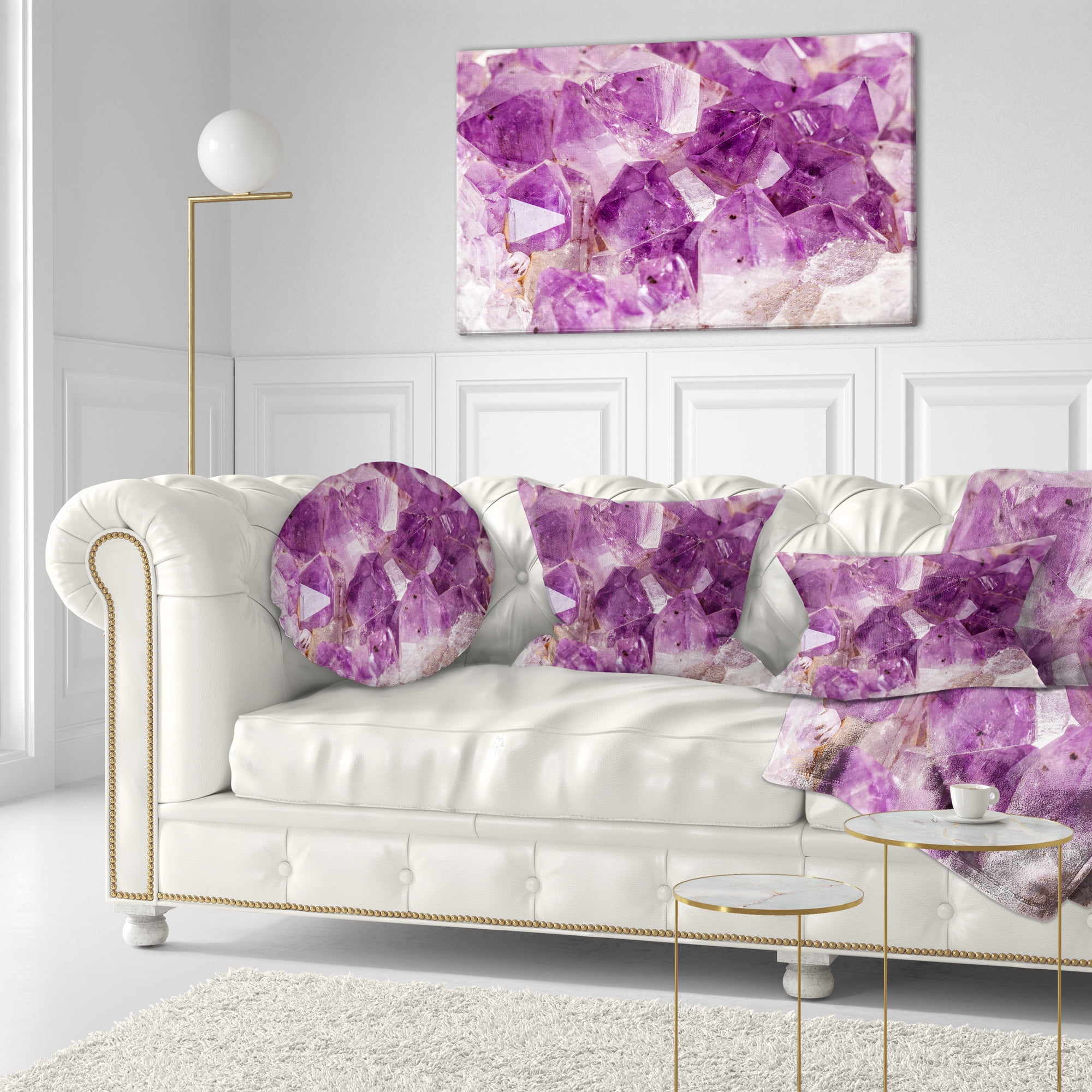Designart Purple Amethyst Macro - Abstract Throw Pillow - 12x20
