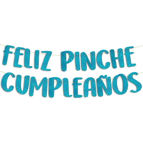 Feliz Pinche Cumpleaños Teal Glitter Banner, Spanish Happy Birthday Banner, Fiesta Mexican Themed Birthday Party Decorations