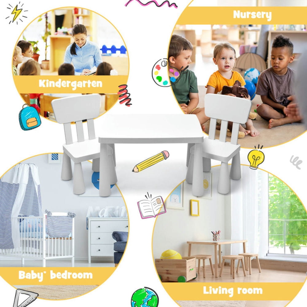 Topcobe 3 Pieces Toddler Multi Activity Play Dining Study Kids Table and Chair Set, Toddler Chair and Table Set-White