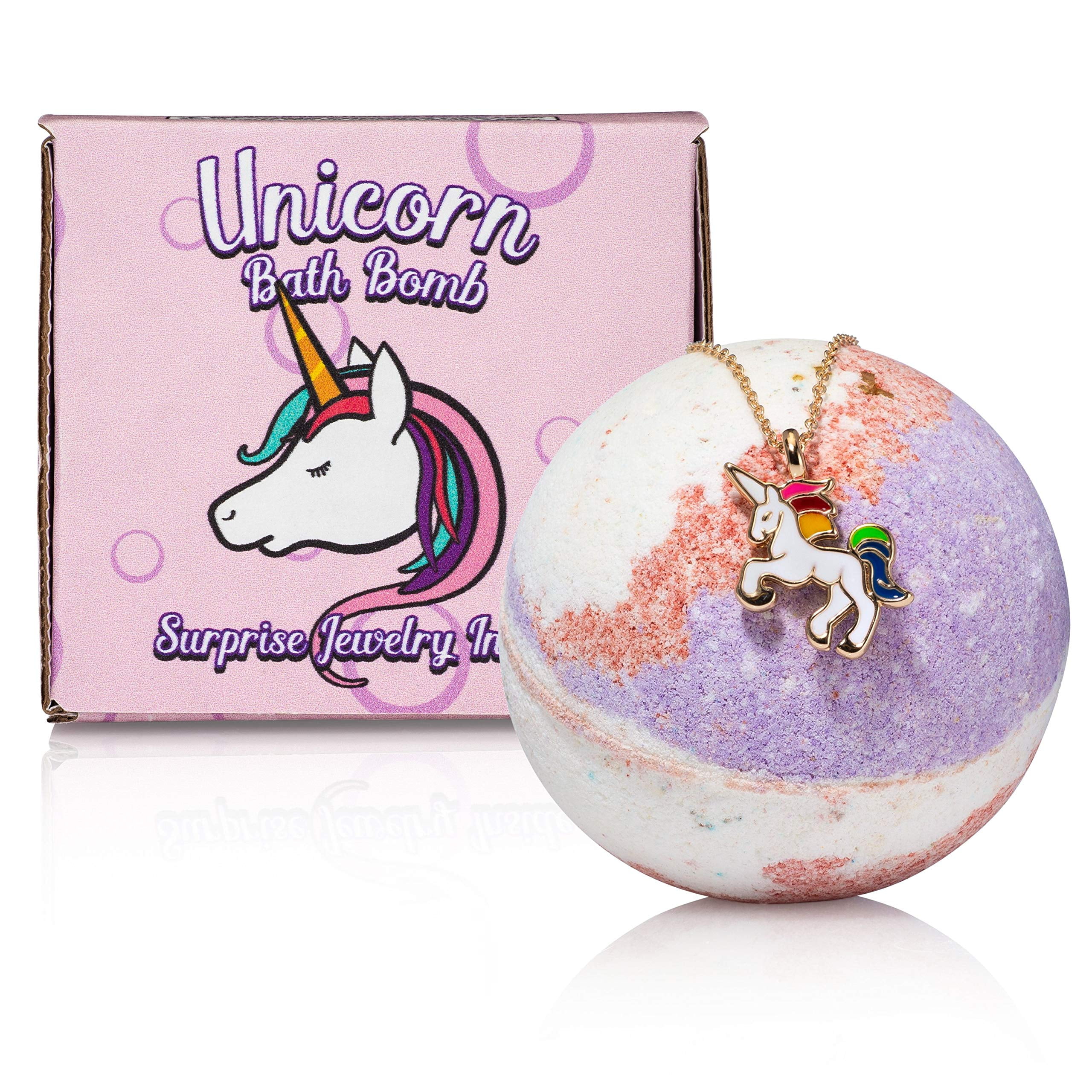 Unicorn Bath Bomb with Surprise Necklace for Girls. Bath Bombs for Kids