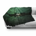 thumbnail image 3 of Aurora Borealis Soft Flannel Fleece Blanket, Gloomy House by the Lake with Aurora Borealis Night Sky Print, Cozy Plush for Indoor and Outdoor Use, 50" x 70", Sea Green Forest Green, by Ambesonne, 3 of 6