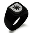 thumbnail image 1 of Stainless Steel Sun Splendor Coat of Arms Shield Engraved Square Flat Top Biker Style Polished Signet Ring, 1 of 1