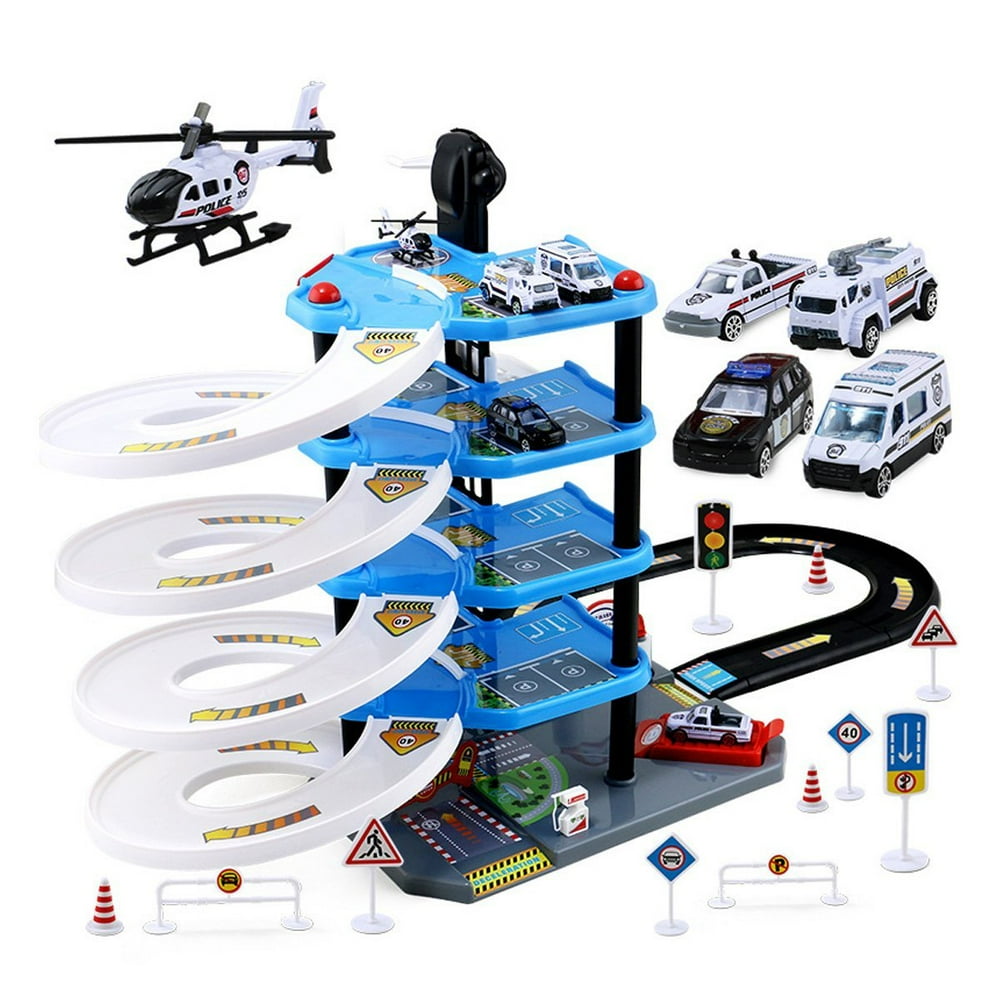 Kids Boys Car Toy 5Layers Police Station Parking Garage Playset Model