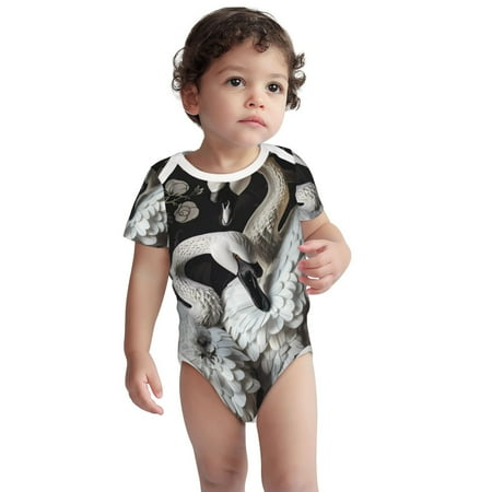 

Kdxio Elegant Swans Black Background Pattern Unisex Baby Cotton Short Sleeve Bodysuits-12 Months