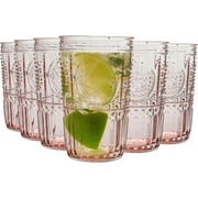 Bormioli Rocco Romantic Set Of 6 Cooler Glasses, 16 Oz. Colored Crystal Glass, Cotton Candy Pink, Made In Italy