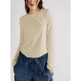 thumbnail image 2 of Diconna T-shirt Femme Manches Longues Col Rond Couleur Unie Hauts d'Automne Mode Urbaine pour Usage Quotidien, 2 of 6