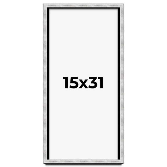 15x31 Frame Brushed Silver Solid Wood Picture Frame | 0.75 Inch Moulding Width | Rabbet Depth 0.75