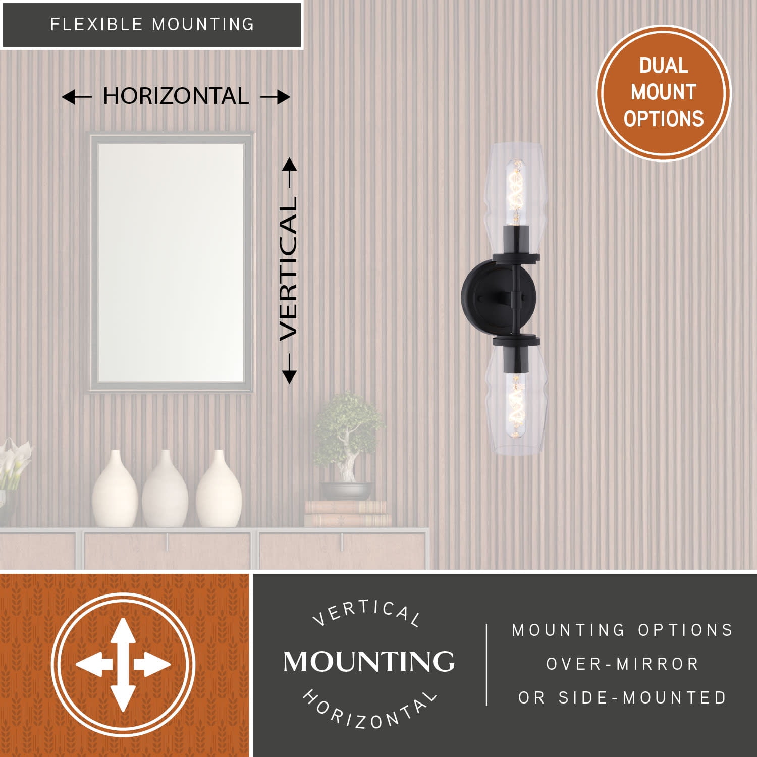 Warren 2-Light 4.75 in. Wide Matte Black Mid-Century Modern Wall Sconce with Clear Glass Shade, Dimmable, LED Compatible, Metal Bathroom Vanity Lighting Fixture, Vertical or Horizontal Mount Bath Bar