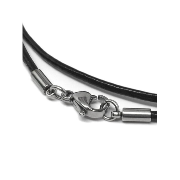 2mm Genuine Black Leather Necklace Cord with Stainless Steel Clasps