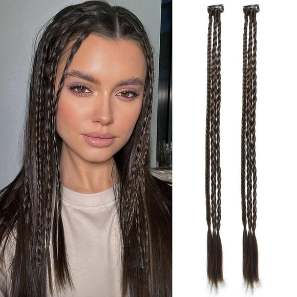 Braid Hair Extensions, 2 PCS Clip in Hair Extensions Baby Braids, 3 Braids on One Clip 6 Braids Total, 22" Long Natural Soft Synthetic Hairpieces for Women Girls Daily Wear (6 Color)