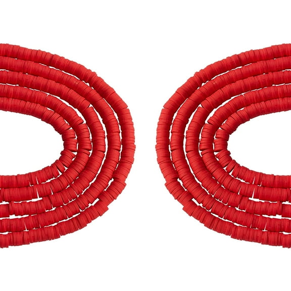 3800pcs 4mm Disc Heishi Beads Flat Round Polymer Clay Beads Loose Spacer Beads for Handmade Bracelets Necklaces Earrings Jewelry Making Red