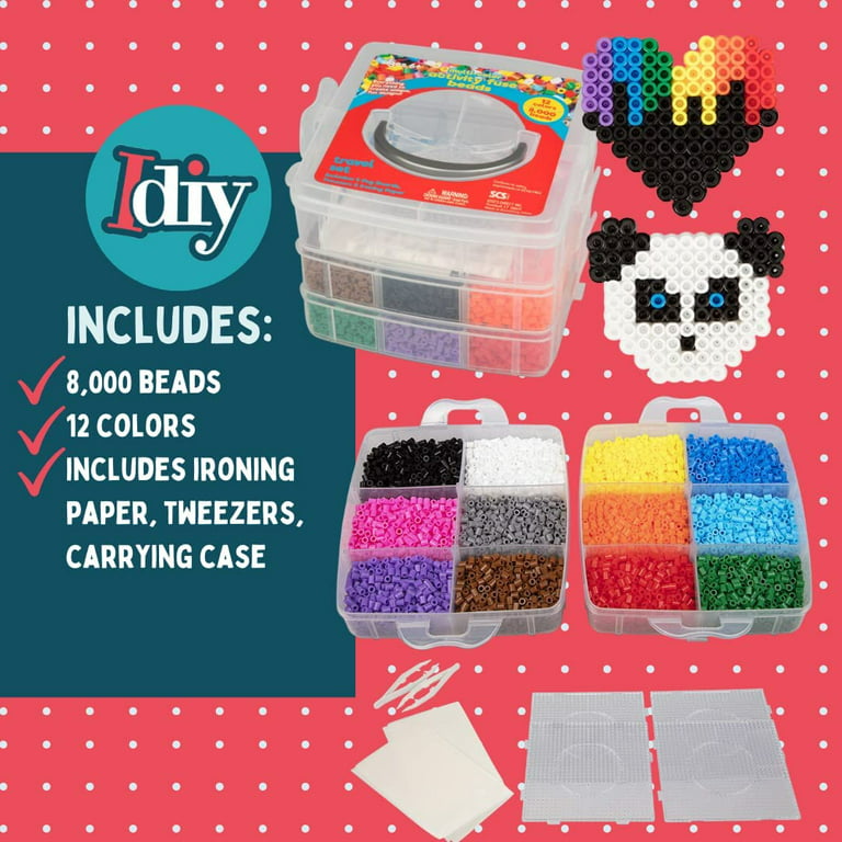 H&W 24 Colors 5mm Fuse Bead Set for Kids, with Color Number & Supply Refill Bag, 2 Tweezers, 2 Big Peg Boards, 5 Ironing Paper, Parts(WA1-Z1)