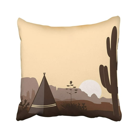 BSDHOME Wigwam Silhouette with Saguaro Cacti Son and Mountains American Landscape Pillow Case Pillow Cover 18x18 inch Throw Pillow Covers
