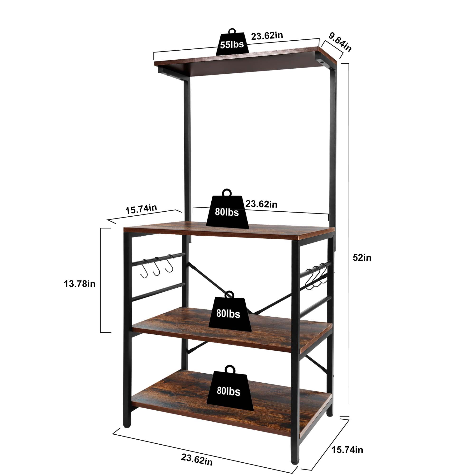 Copedvic Kitchen Bakers Rack Storage Cabinets Microwave Cart Oven Stand Coffee Bar with 6 Hooks 4 Tier Shelves