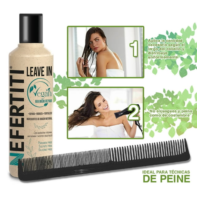 Crema para Peinar Leave-In VEGAN 300 ml Nefertiti + Peine Graduado Alfamar – Hidratación, Brillo y Control del Frizz – Ideal para Alaciados Permanentes