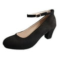 thumbnail image 6 of Black Dress Shoes for Women Suede Pointed Toe Block High Heels Ankle Strap Business Formal Fall Pumps Ladies, 6 of 7