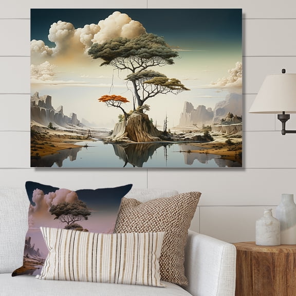 Designart "Enigmatic Surrealism Tree's Domain I" Landscapes Wall Art - Modern White Abstract Landscapes Bedroom Canvas Wall Art