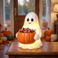 thumbnail image 6 of Lighted Halloween Ghost Candy Bowl, Cute LED Ghost Holding Pumpkin Candy Bucket for Trick or Treat, Outdoor Halloween Decorations for Front Porch, Indoor Yard Patio Halloween Decor, 6 of 8