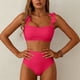 thumbnail image 4 of Trajes de baño para mujer, traje de baño de bikini de tirantes sin espalda de color liso para mujer, conjunto de bikini con bloques de color y hombros descubiertos, trajes de baño para mujer, trajes d, 4 of 5