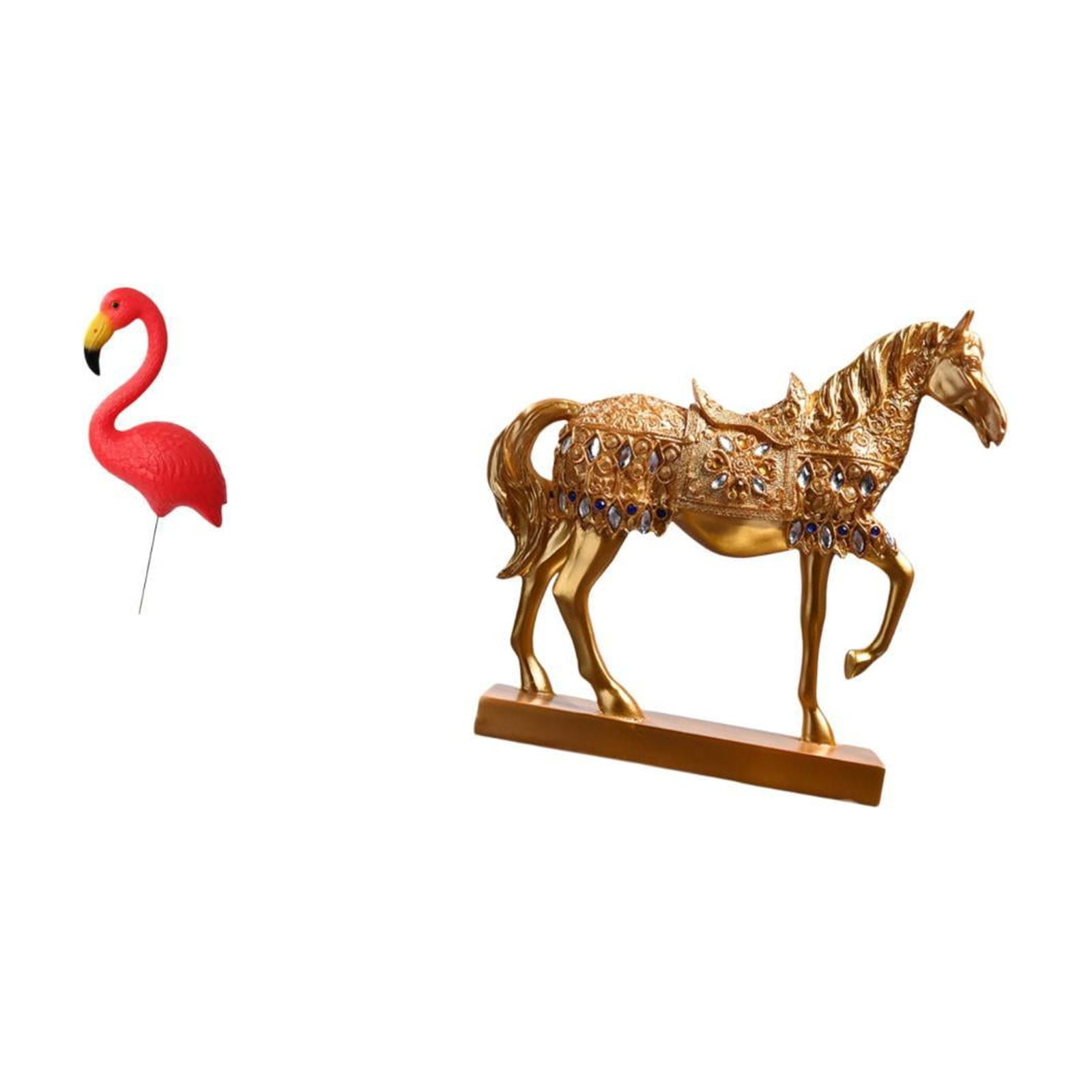 Miulika Flamingo Fairy Garden Horse Statue Ornament Resin Sculpture for Holiday Spring Home Office Decor Animal Figurine Engraved Yard Art Accessories