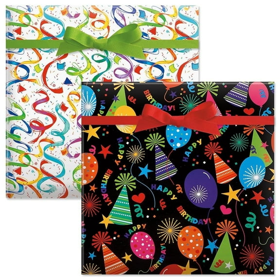 Birthday Gift Wrap Value Pack - Festive Wrapping Paper, 2 Giant Rolls, 23" x 32 ' Each