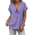 thumbnail image 2 of Lmueinov Tie Front Blouse for Women V-Neck Short Sleeve Relaxed Fit Casual Summer Shirt Soft Stretch Breathable Top, 2 of 6