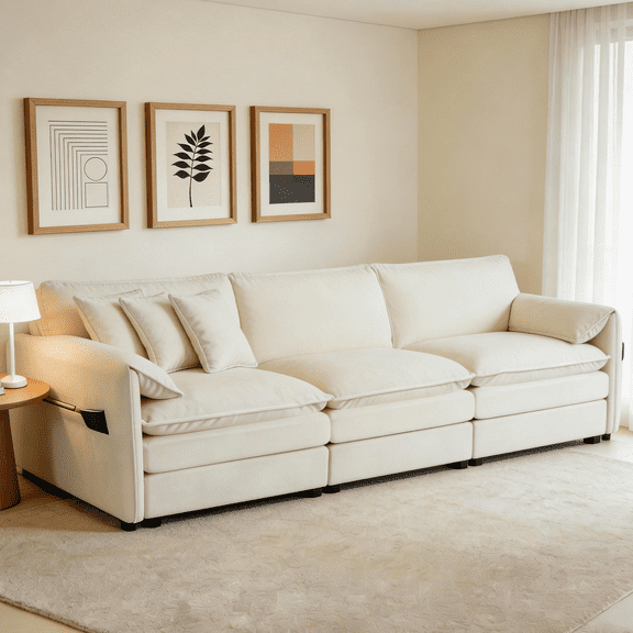 (Old:W3163S00016) Oversized Deep Seat Sectional Sofa, Modern Chenille Cloud Couch, Large 3 Seater Modular Sofa with 3 Pillows for Living Room Bedroom Apartment Office,DIY Combination,Cheni