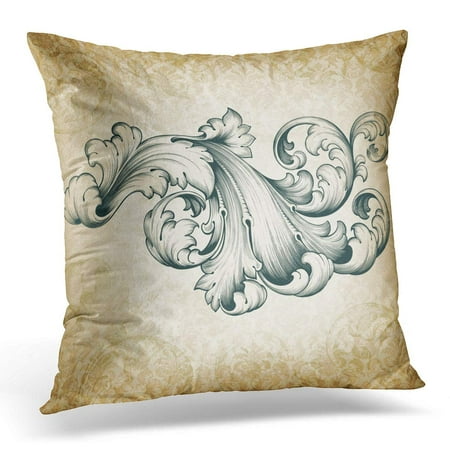 Acanthus Scroll - ECCOT Vintage Baroque Engraving Floral Scroll Filigree Design Border Acanthus Pattern at Retro Grunge Damask Pillowcase Pillow Cover Cushion Case 16x16 inch