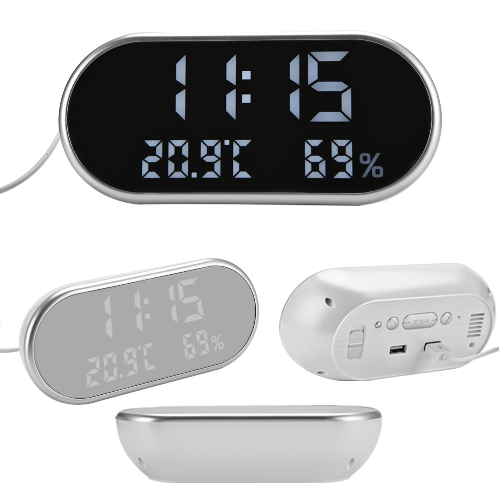 USB Creative LED Digital Alarm Clock Night Light Thermometer Hygrometer Calendar Display White