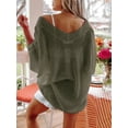 thumbnail image 3 of Mint Plus Pink - Women's V Neck Waffle Knit Shirts | 6 Colors & 6 Sizes | Off-Shoulder Tops olivegrey-xl, 3 of 3