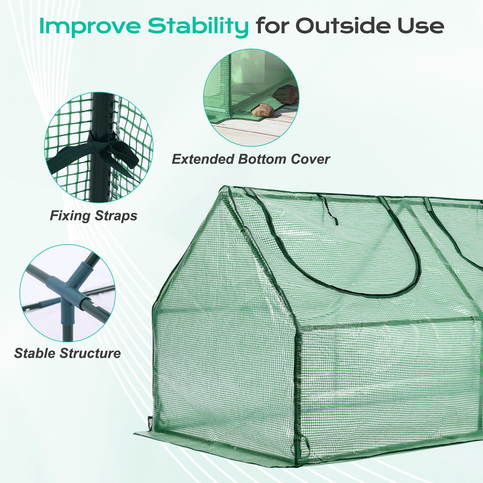 BPS Mini Greenhouse with 2 Zipper Doors, Portable Garden Greenhouse with Roll-up Zipper Doors, UV-Protected for Indoor Outdoor Plants and Herbs, 4'x2'x2', Green
