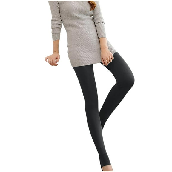 yardsong Women's High Waist Thermal Fleece Lined Leggings Winter Opaque Footed Pantyhose Soft Solid Color Stocking Tights Black,Free Size