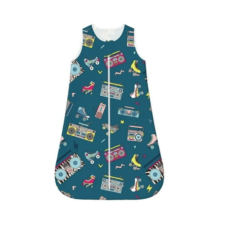 

Fotbe Vintage Tape Players And Skates Pattern Sleep Sack - Baby Wearable Blanket with Zipper Extra Soft Cotton Sleeveless Sleeping Bag for Infants-Medium