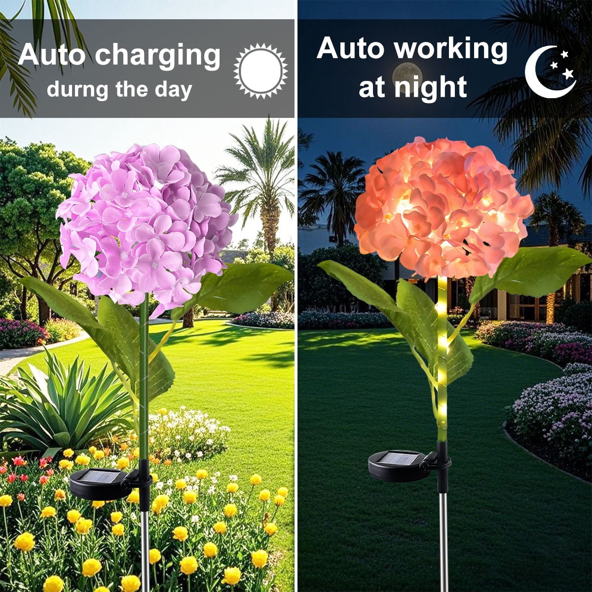 Syenll 4 pack Solar Garden Lights Outdoor, Waterproof LED Solar Hydrangea Flowers Lights for Yard Lawn Pathway Decoration (Warm White)