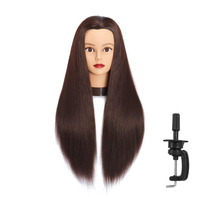 Headfix Cabeza de maniquí de pelo largo de 26 a 28 pulgadas, fibra sintética, peluquería, práctica de peinado, cabeza de entrenamiento, maniquí de cosmetología, cabeza de muñeca con abrazadera (6F1919