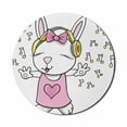 thumbnail image 1 of Bunny Mouse Pad for Computers, Rock Star Rabbit Animal Speakers Music Notes Girls Humor Heart Cartoon, Round Non-Slip Thick Rubber Modern Gaming Mousepad, 8" Round, Baby Pink Yellow, by Ambesonne, 1 of 2